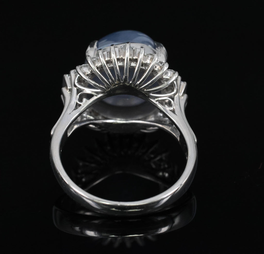 12.28ct Natural Blue Star Sapphire & 0.56ct Diamond Halo Platinum Ring Size 5.25