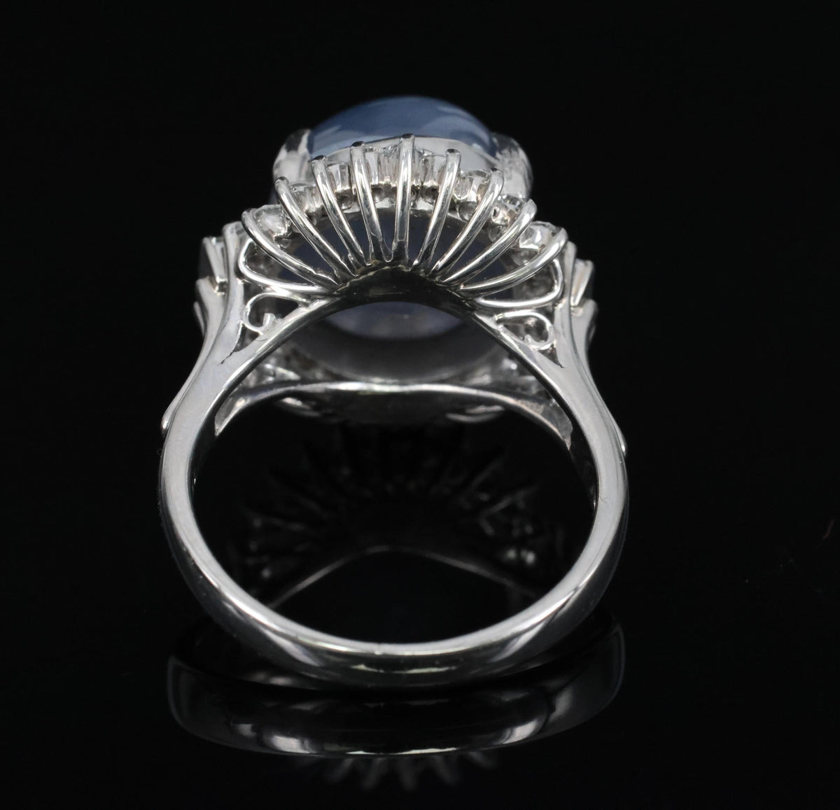 12.28ct Natural Blue Star Sapphire & 0.56ct Diamond Halo Platinum Ring Size 5.25