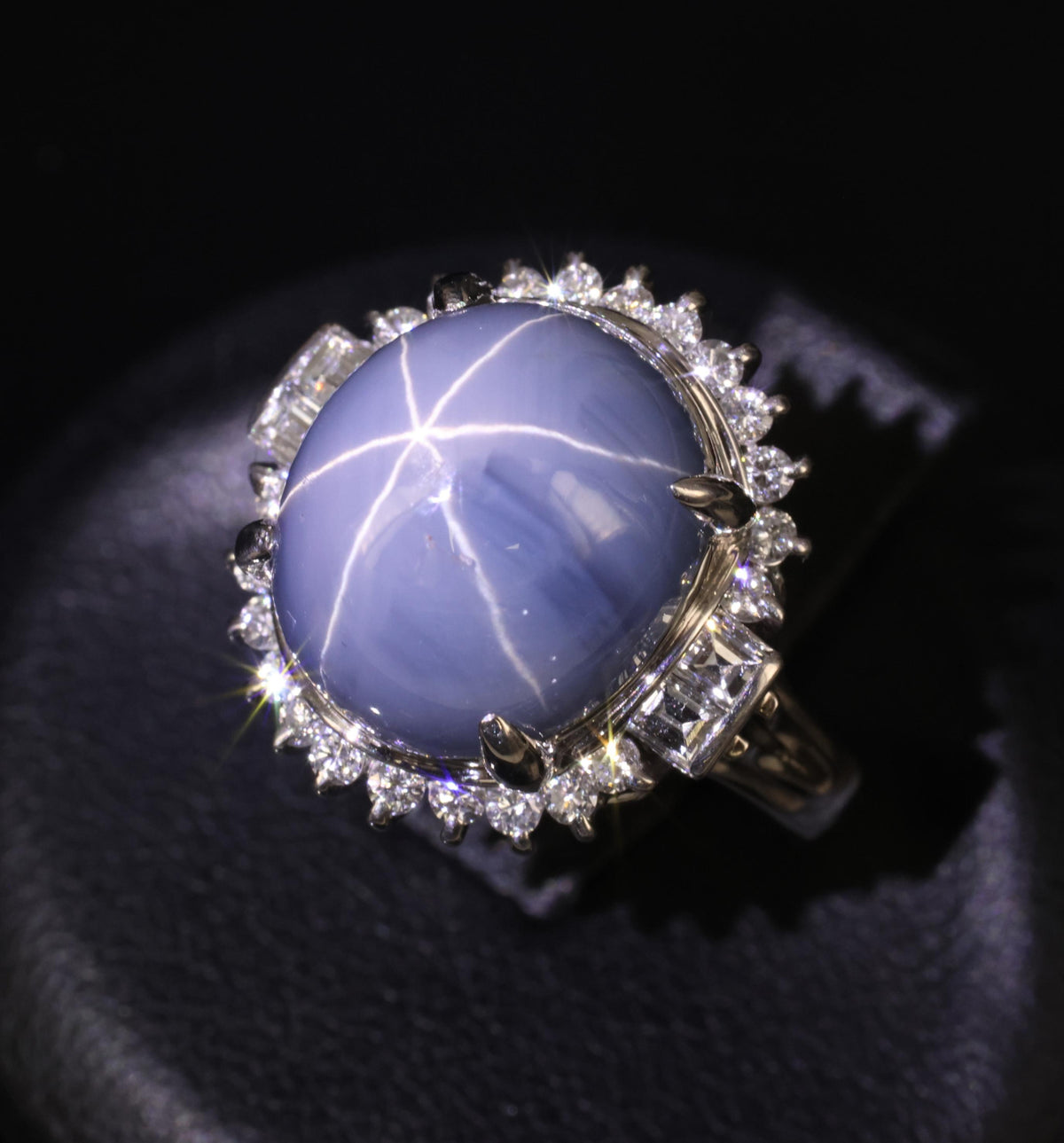 12.28ct Natural Blue Star Sapphire & 0.56ct Diamond Halo Platinum Ring Size 5.25