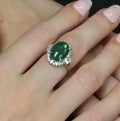 6.28ct Natural Forest Green Jadeite Jade & 0.55ct Diamond Platinum Ring Size 7.5