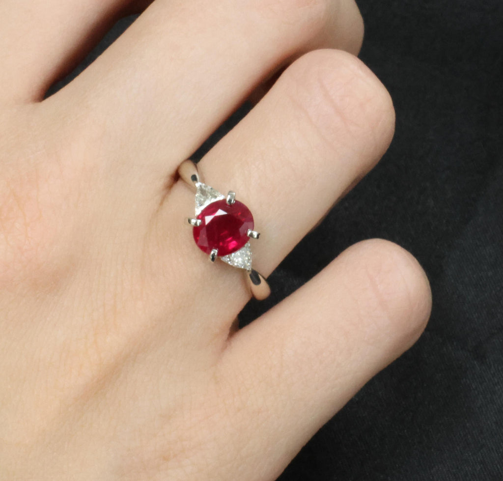 Fine 2.03ct GIA Intense Red Burma Ruby & 0.38ct Diamond Platinum Ring, Size 8.25