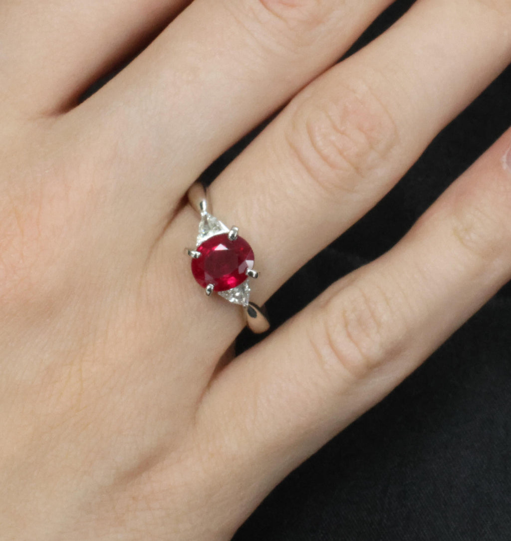 Fine 2.03ct GIA Intense Red Burma Ruby & 0.38ct Diamond Platinum Ring, Size 8.25