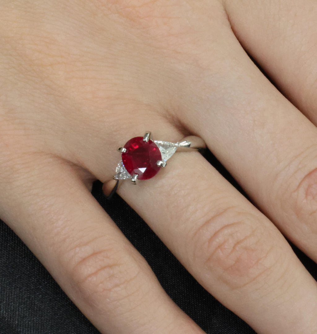Fine 2.03ct GIA Intense Red Burma Ruby & 0.38ct Diamond Platinum Ring, Size 8.25