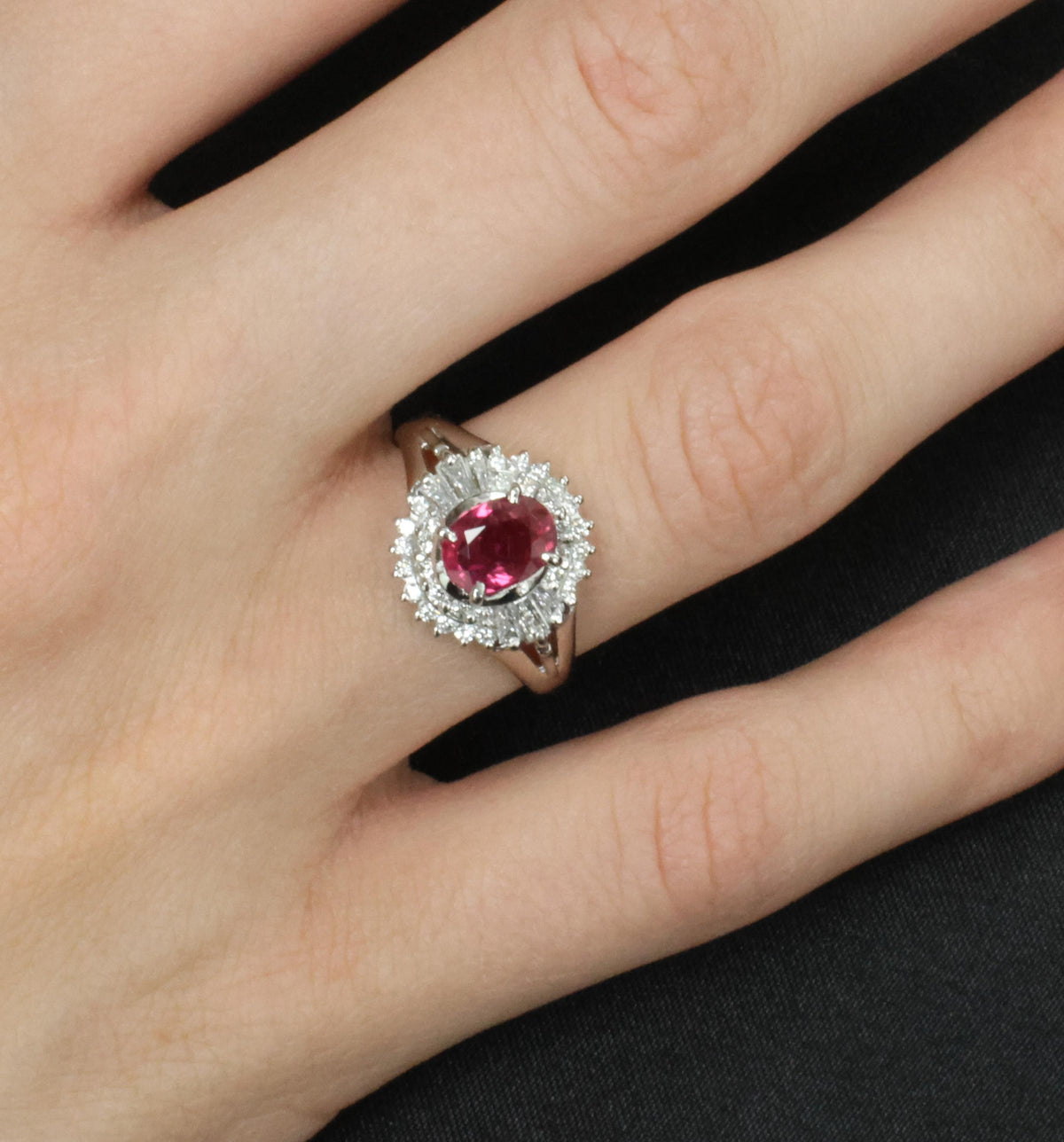 Fine 1.40ct GIA Thai Natural Ruby & 0.47ct Diamond Halo Platinum Ring, Size 7