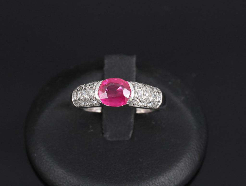 1.28ct GIA Burma Ruby & 0.30ct Diamond Platinum Ring Size 7.5, 7.2g