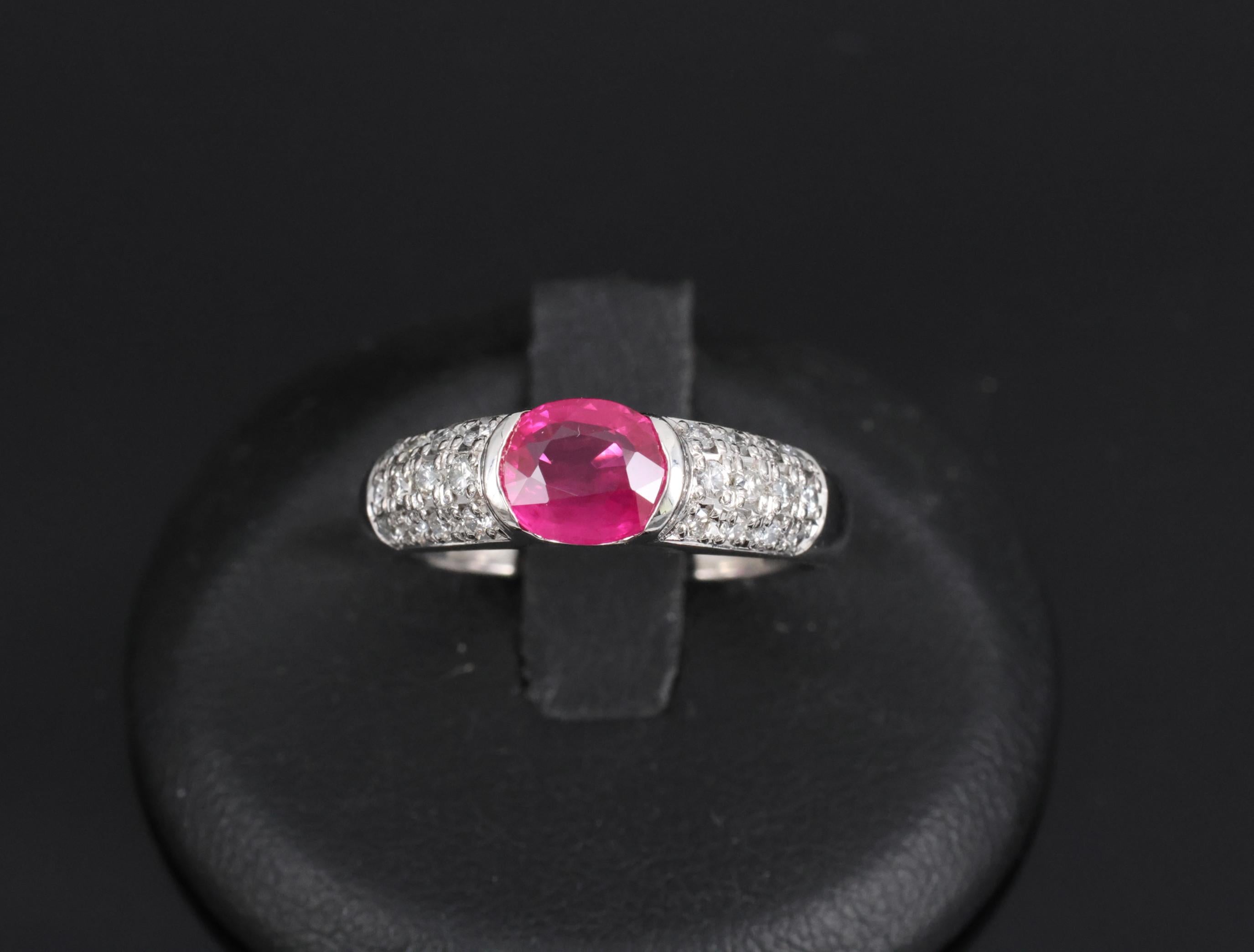1.28ct GIA Burma Ruby & 0.30ct Diamond Platinum Ring Size 7.5, 7.2g
