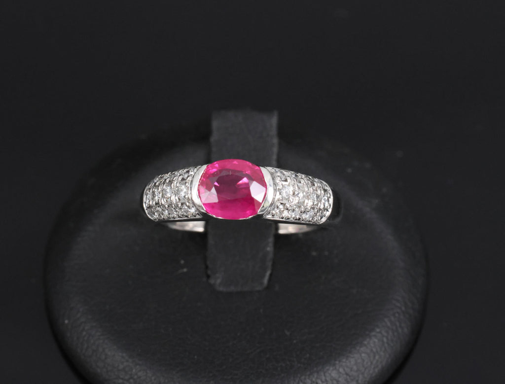 1.28ct GIA Burma Ruby & 0.30ct Diamond Platinum Ring Size 7.5, 7.2g