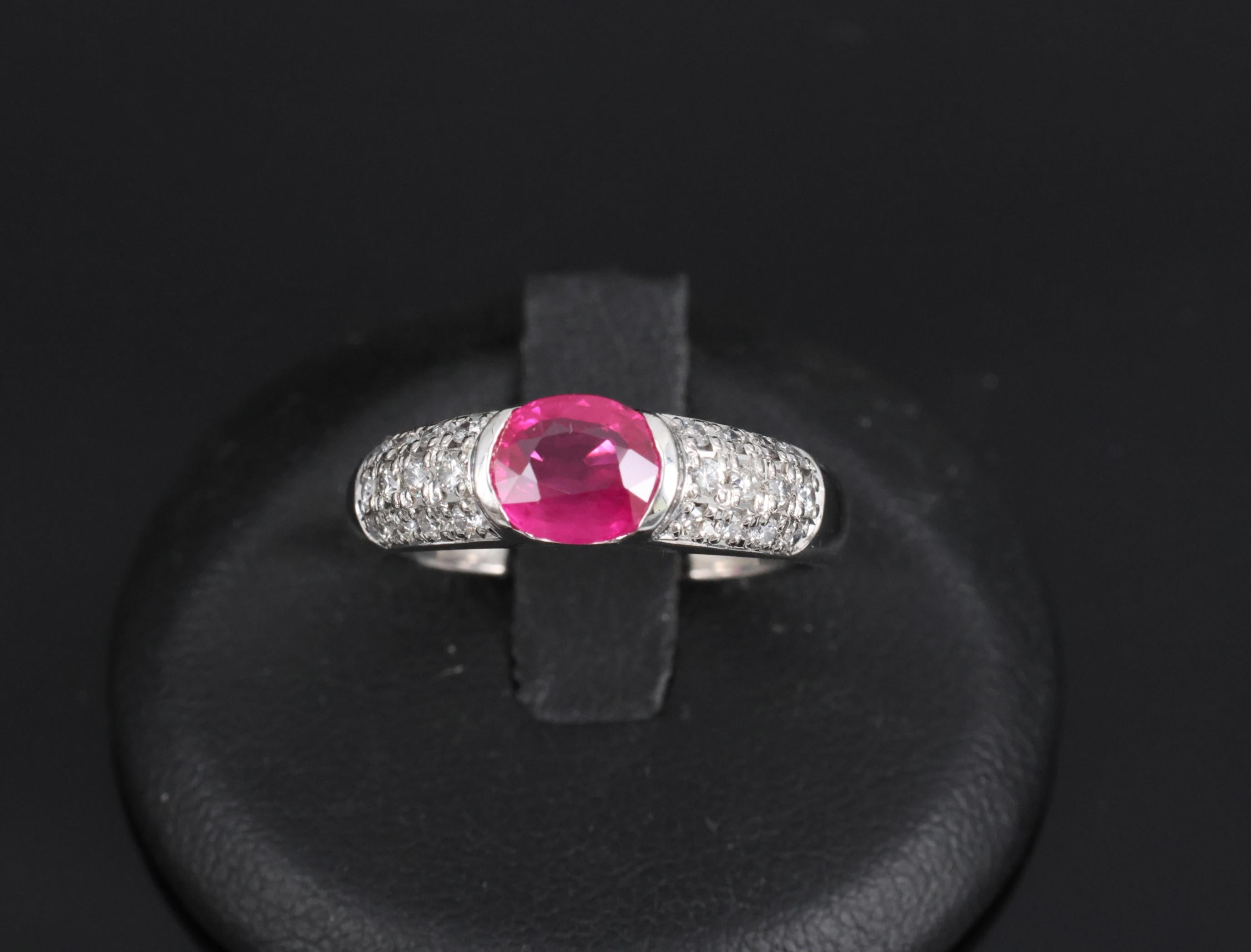 1.28ct GIA Burma Ruby & 0.30ct Diamond Platinum Ring Size 7.5, 7.2g