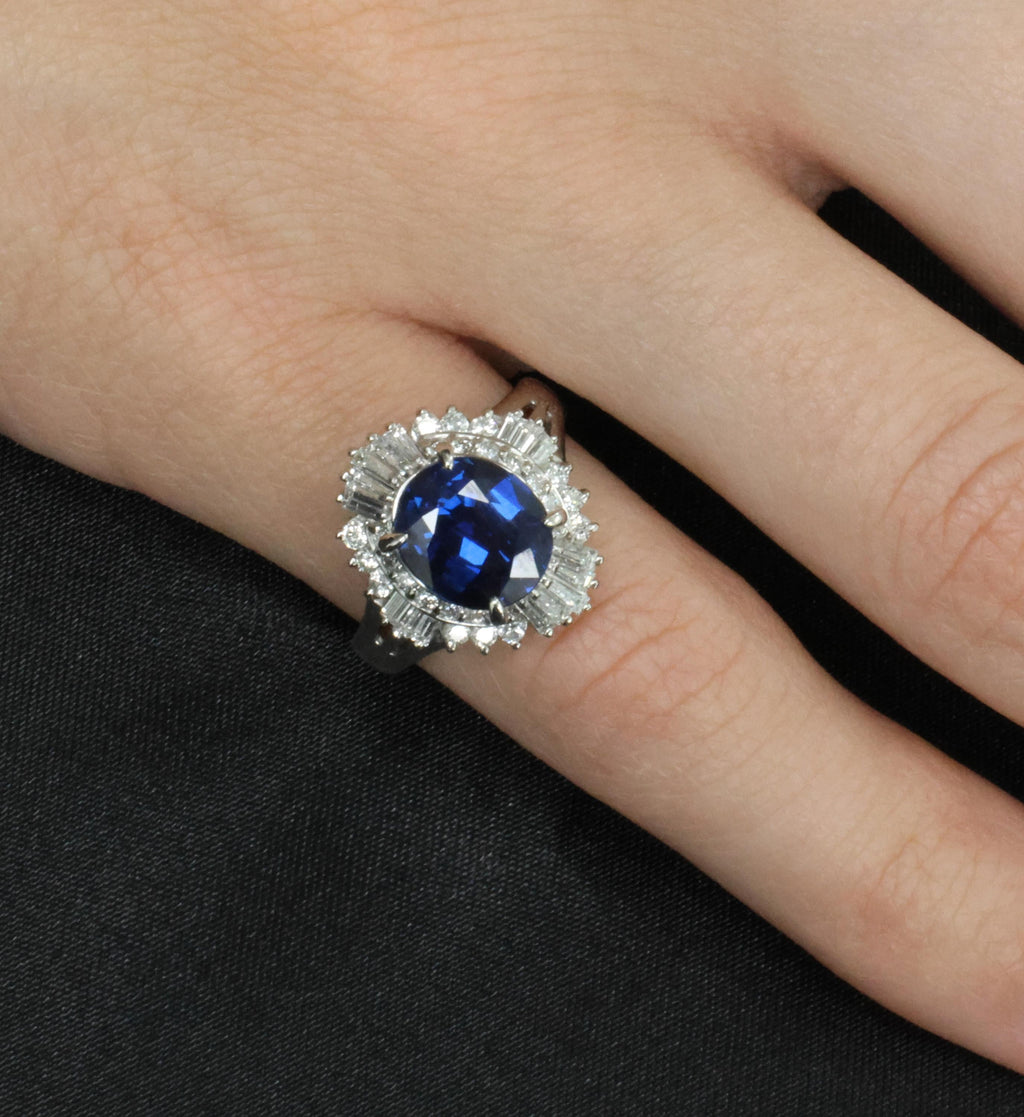 3.00ct GIA Natural Thai Blue Sapphire & 0.68ct Diamond Platinum Ring, Size 4.75