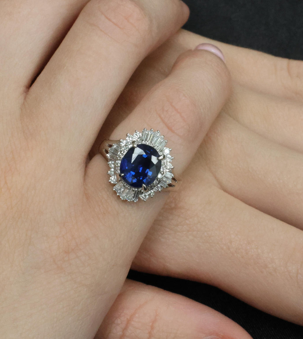 3.00ct GIA Natural Thai Blue Sapphire & 0.68ct Diamond Platinum Ring, Size 4.75