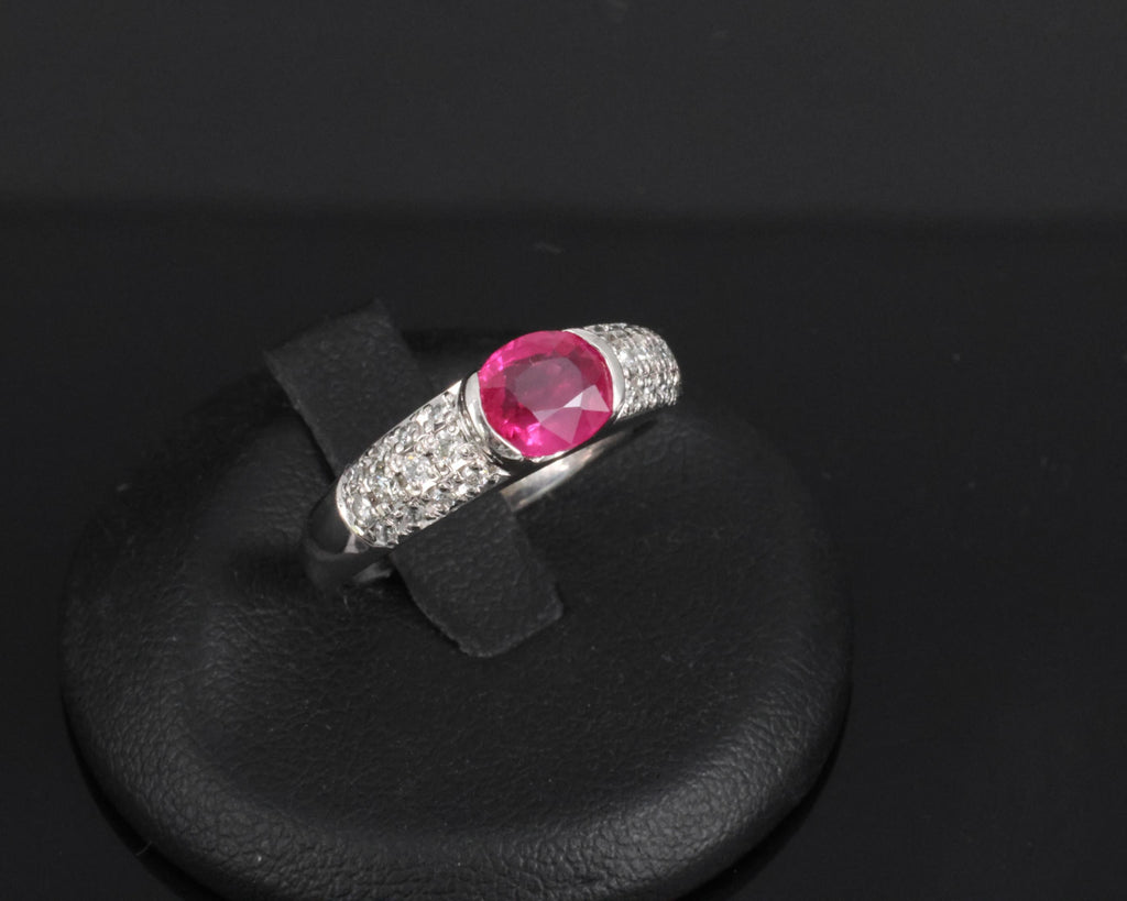 1.28ct GIA Burma Ruby & 0.30ct Diamond Platinum Ring Size 7.5, 7.2g