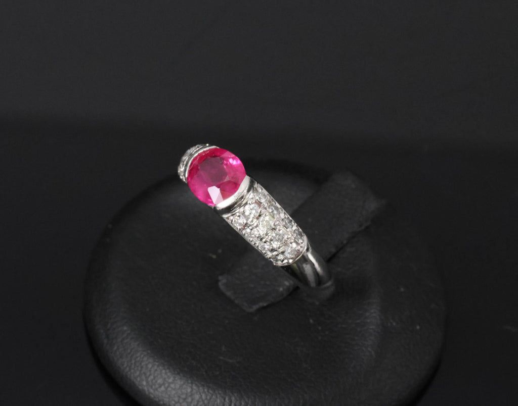1.28ct GIA Burma Ruby & 0.30ct Diamond Platinum Ring Size 7.5, 7.2g