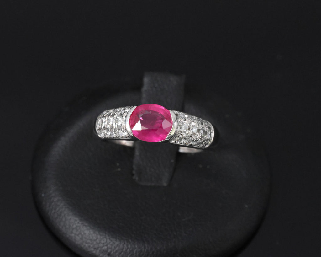1.28ct GIA Burma Ruby & 0.30ct Diamond Platinum Ring Size 7.5, 7.2g