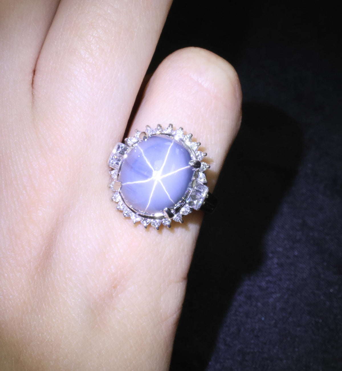 12.28ct Natural Blue Star Sapphire & 0.56ct Diamond Halo Platinum Ring Size 5.25