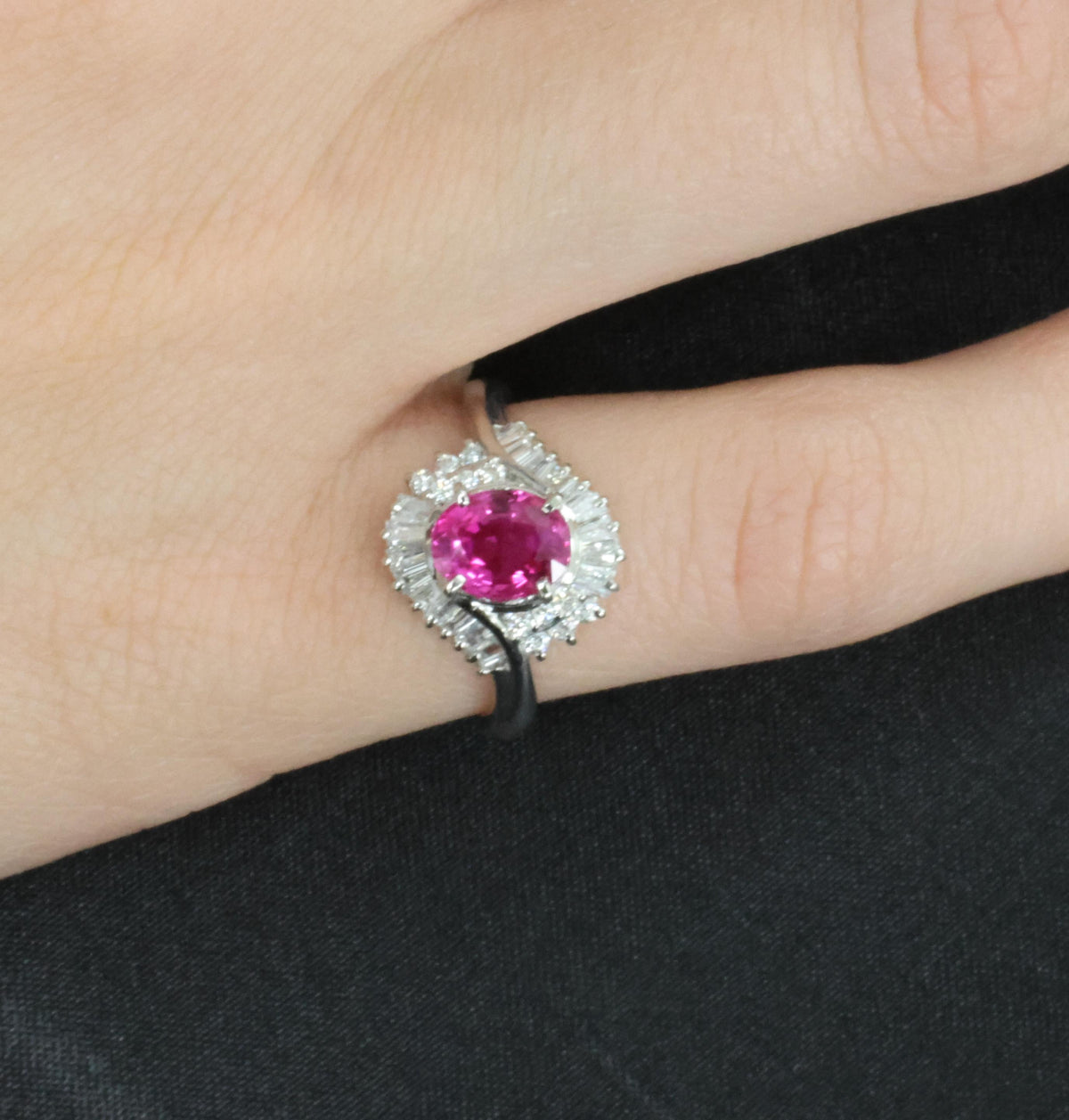 1.37ct GIA Burma Natural Pink Sapphire & 0.47ct Diamond Platinum Ring, Size 5.25