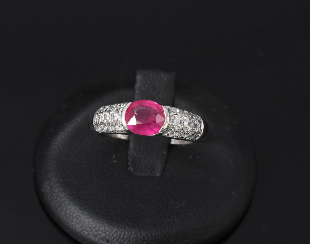 1.28ct GIA Burma Ruby & 0.30ct Diamond Platinum Ring Size 7.5, 7.2g