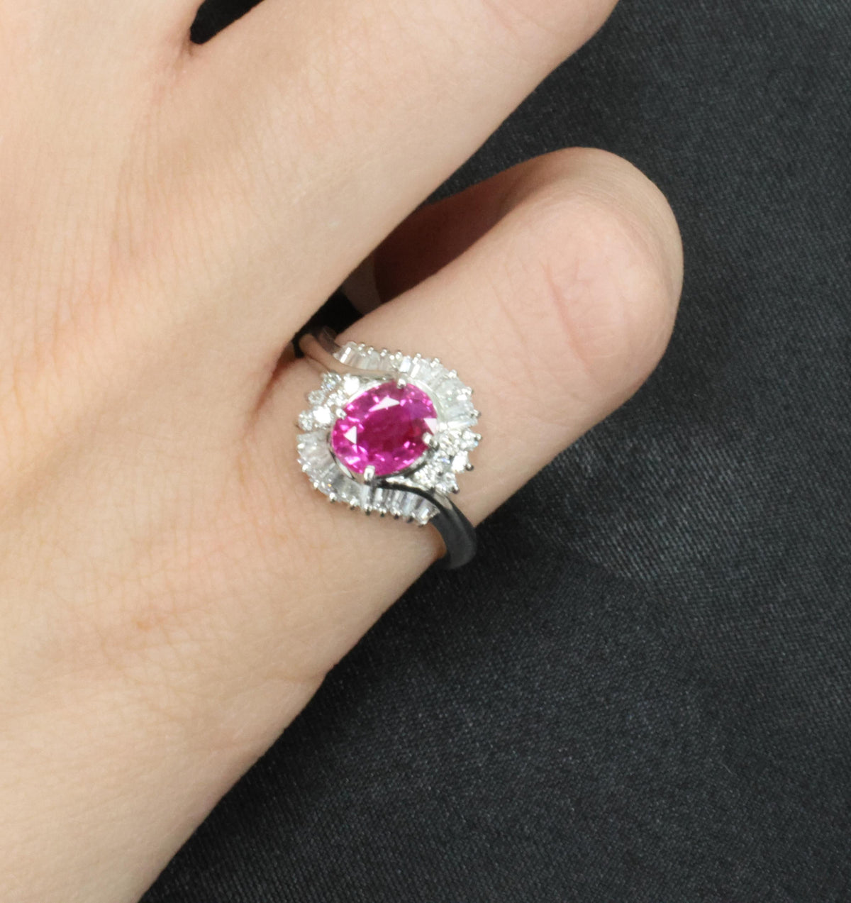 1.37ct GIA Burma Natural Pink Sapphire & 0.47ct Diamond Platinum Ring, Size 5.25