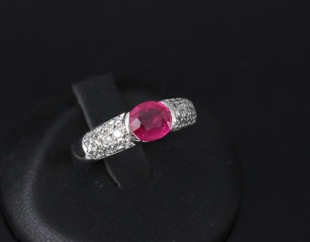 1.28ct GIA Burma Ruby & 0.30ct Diamond Platinum Ring Size 7.5, 7.2g