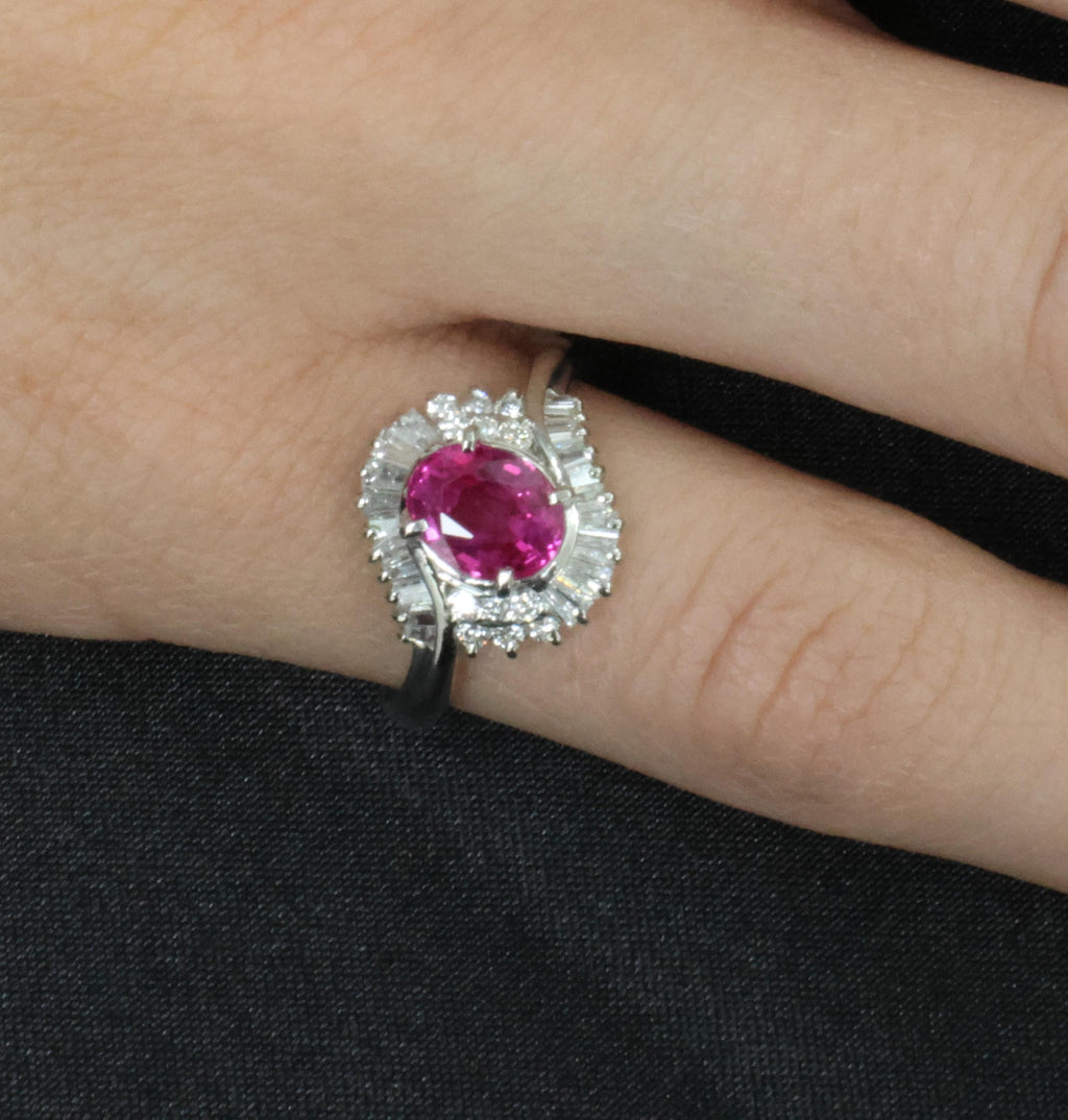1.37ct GIA Burma Natural Pink Sapphire & 0.47ct Diamond Platinum Ring, Size 5.25