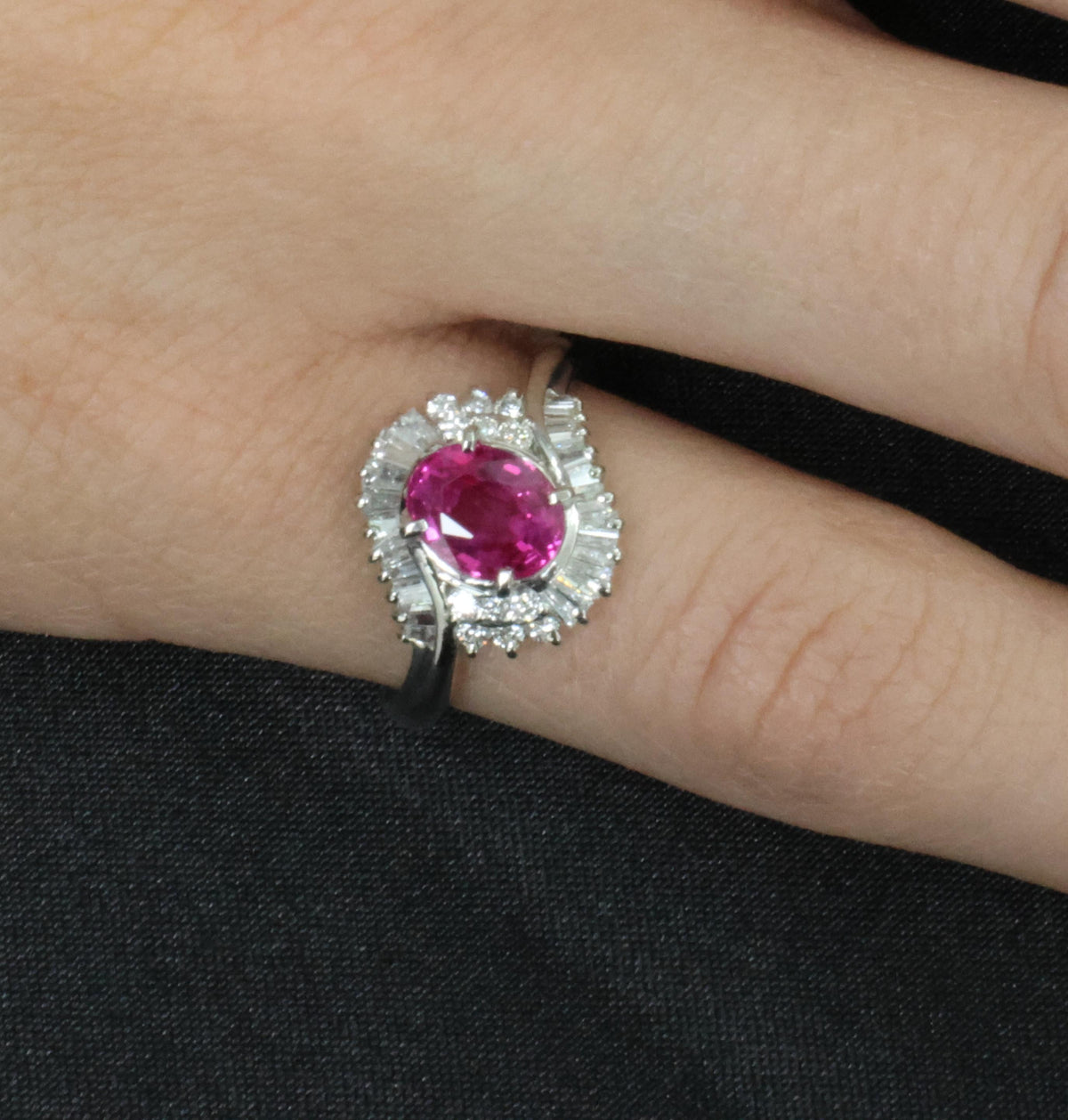 1.37ct GIA Burma Natural Pink Sapphire & 0.47ct Diamond Platinum Ring, Size 5.25