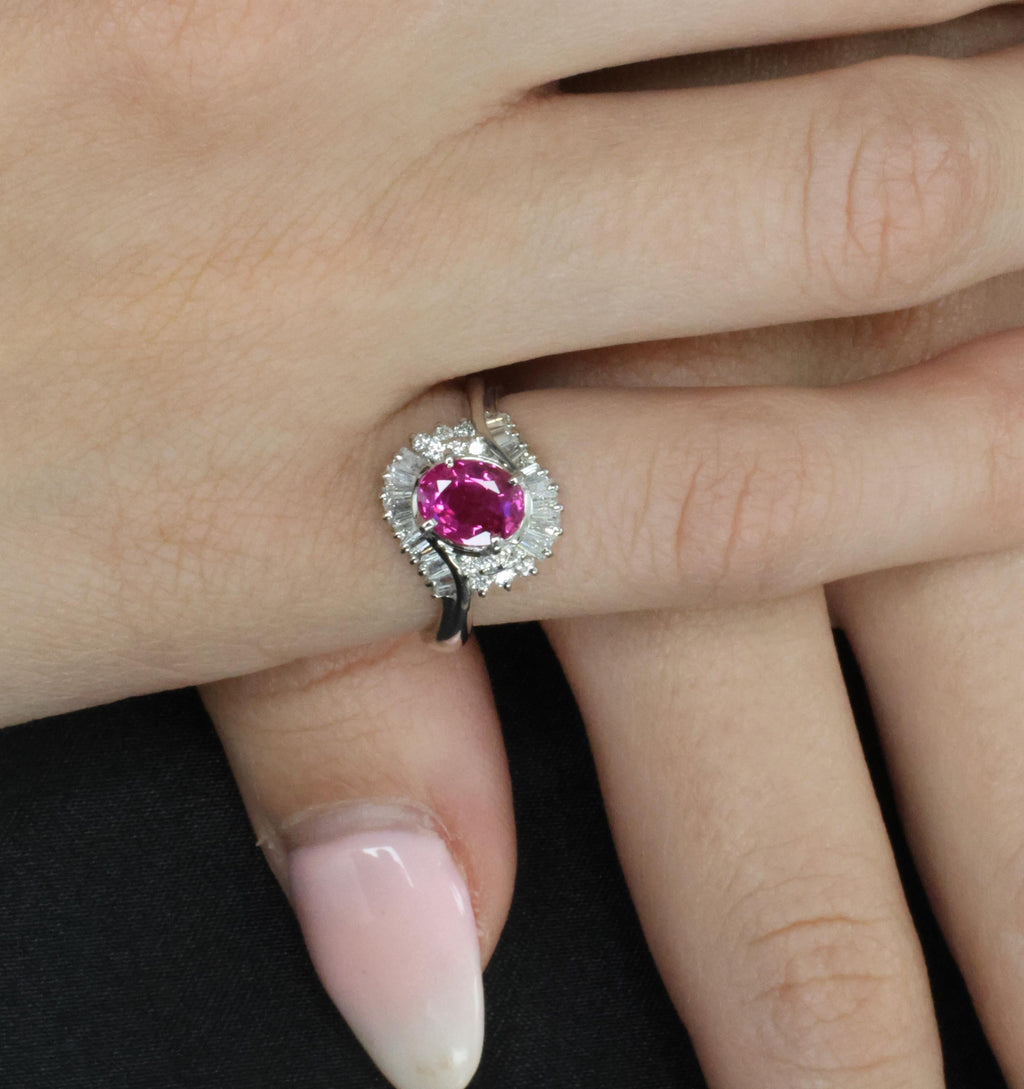 1.37ct GIA Burma Natural Pink Sapphire & 0.47ct Diamond Platinum Ring, Size 5.25