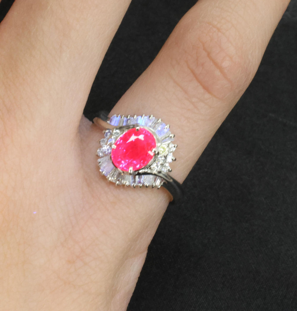 1.37ct GIA Burma Natural Pink Sapphire & 0.47ct Diamond Platinum Ring, Size 5.25