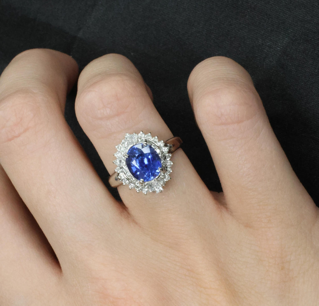 2.47ct GIA Ceylon Intense Blue Sapphire & 0.53ct Diamond Platinum Ring, Size 6