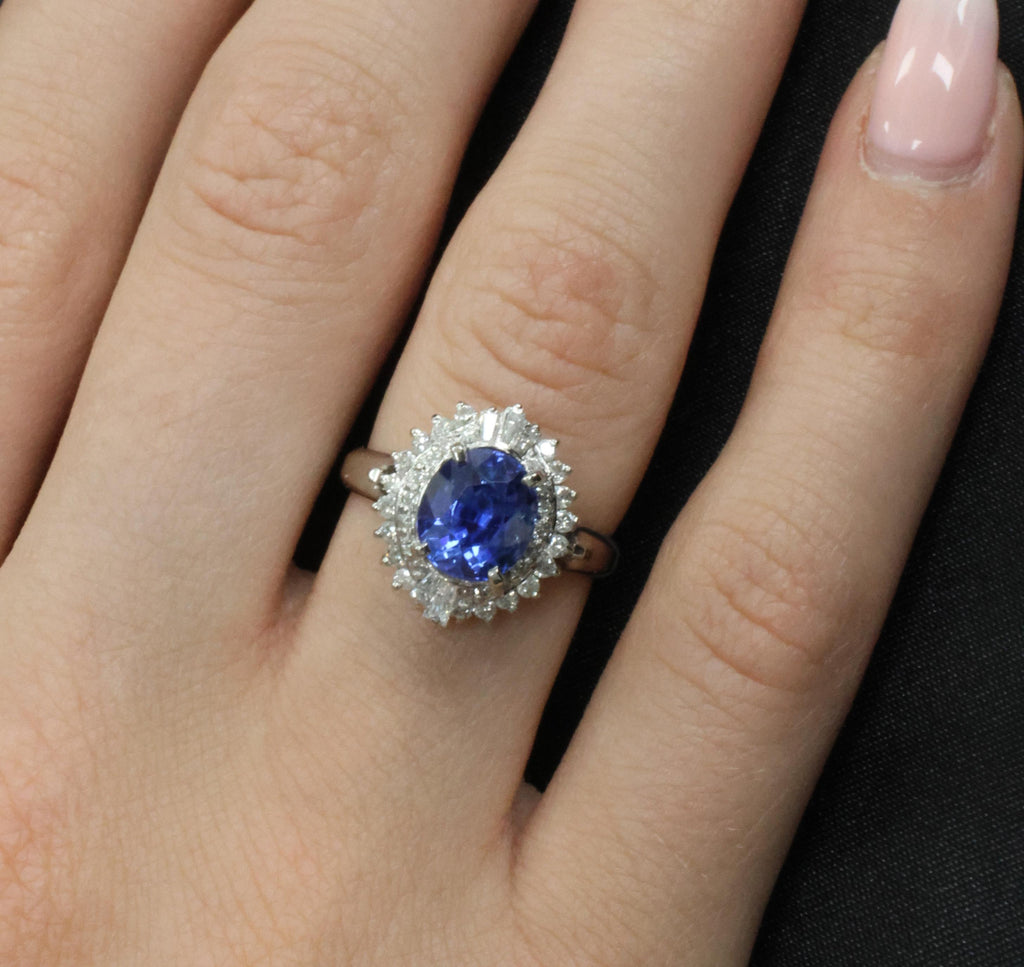 2.47ct GIA Ceylon Intense Blue Sapphire & 0.53ct Diamond Platinum Ring, Size 6