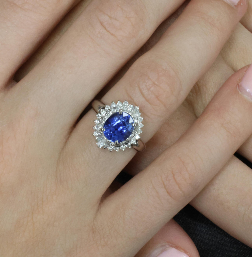 2.47ct GIA Ceylon Intense Blue Sapphire & 0.53ct Diamond Platinum Ring, Size 6