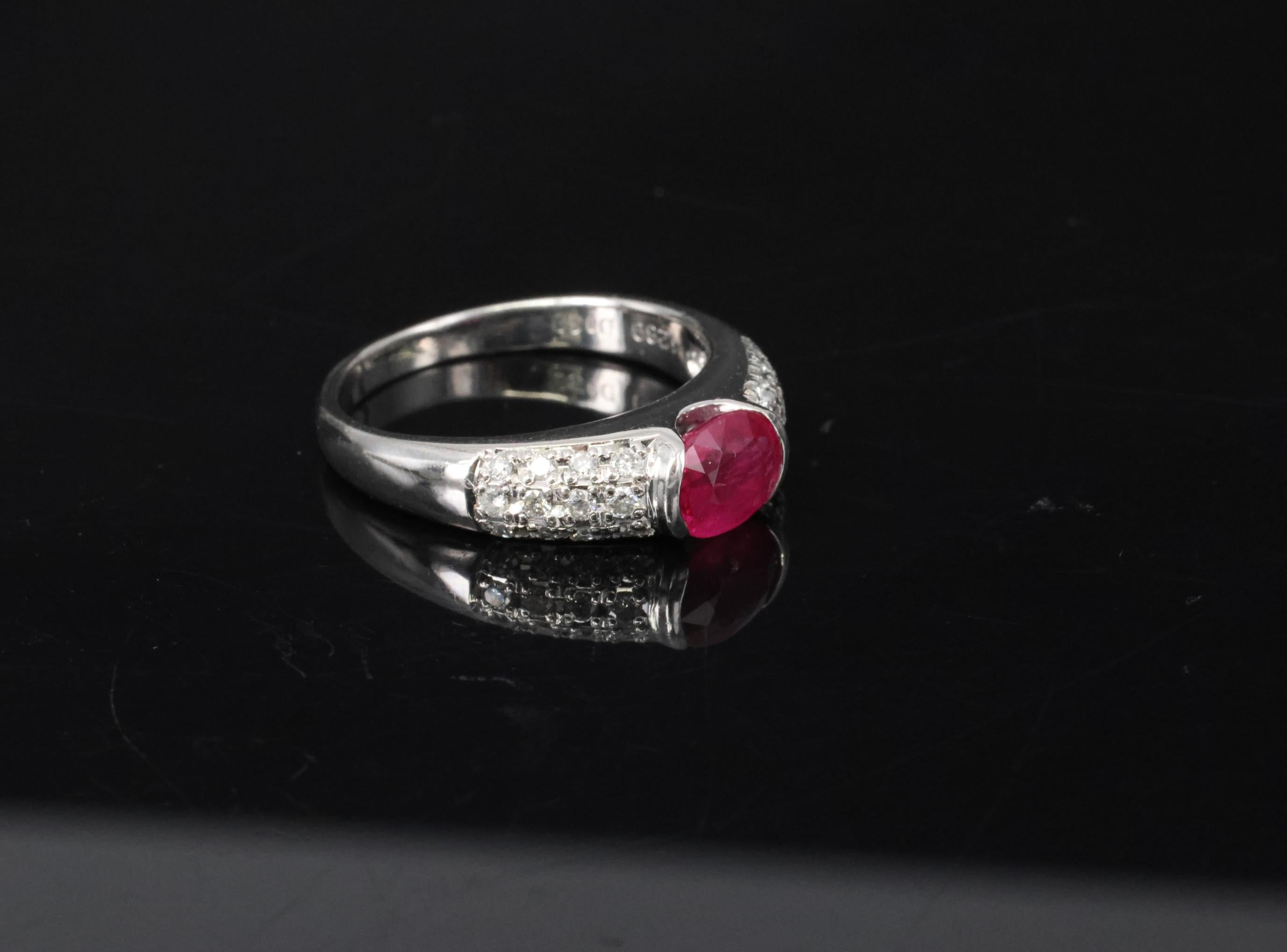 1.28ct GIA Burma Ruby & 0.30ct Diamond Platinum Ring Size 7.5, 7.2g