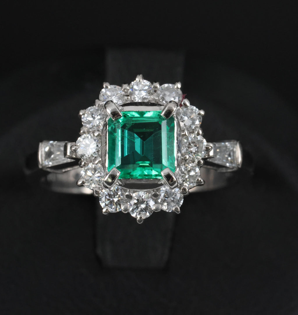 GEM 0.63ct GIA Natural Colombian Emerald 0.66ct Diamond Platinum Ring Size 6.75