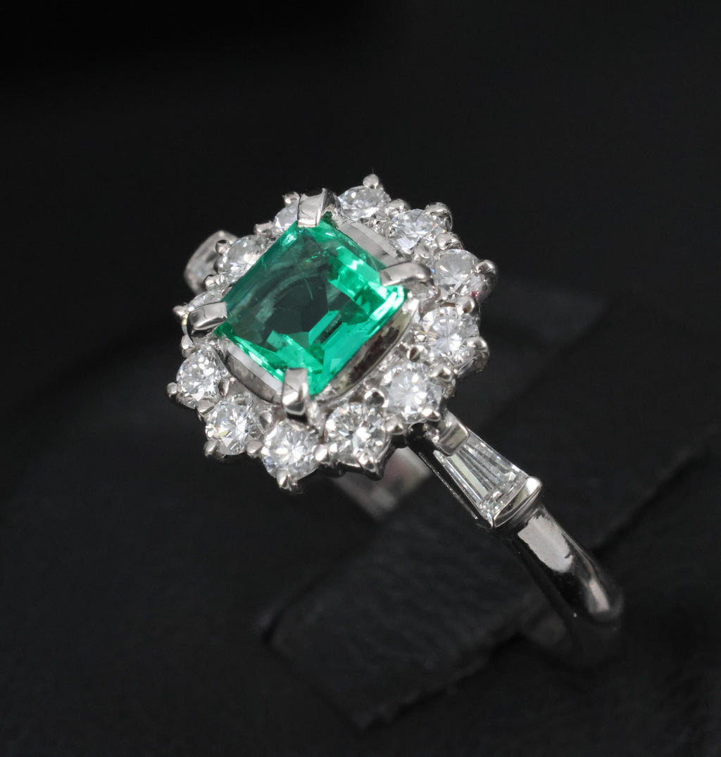 GEM 0.63ct GIA Natural Colombian Emerald 0.66ct Diamond Platinum Ring Size 6.75