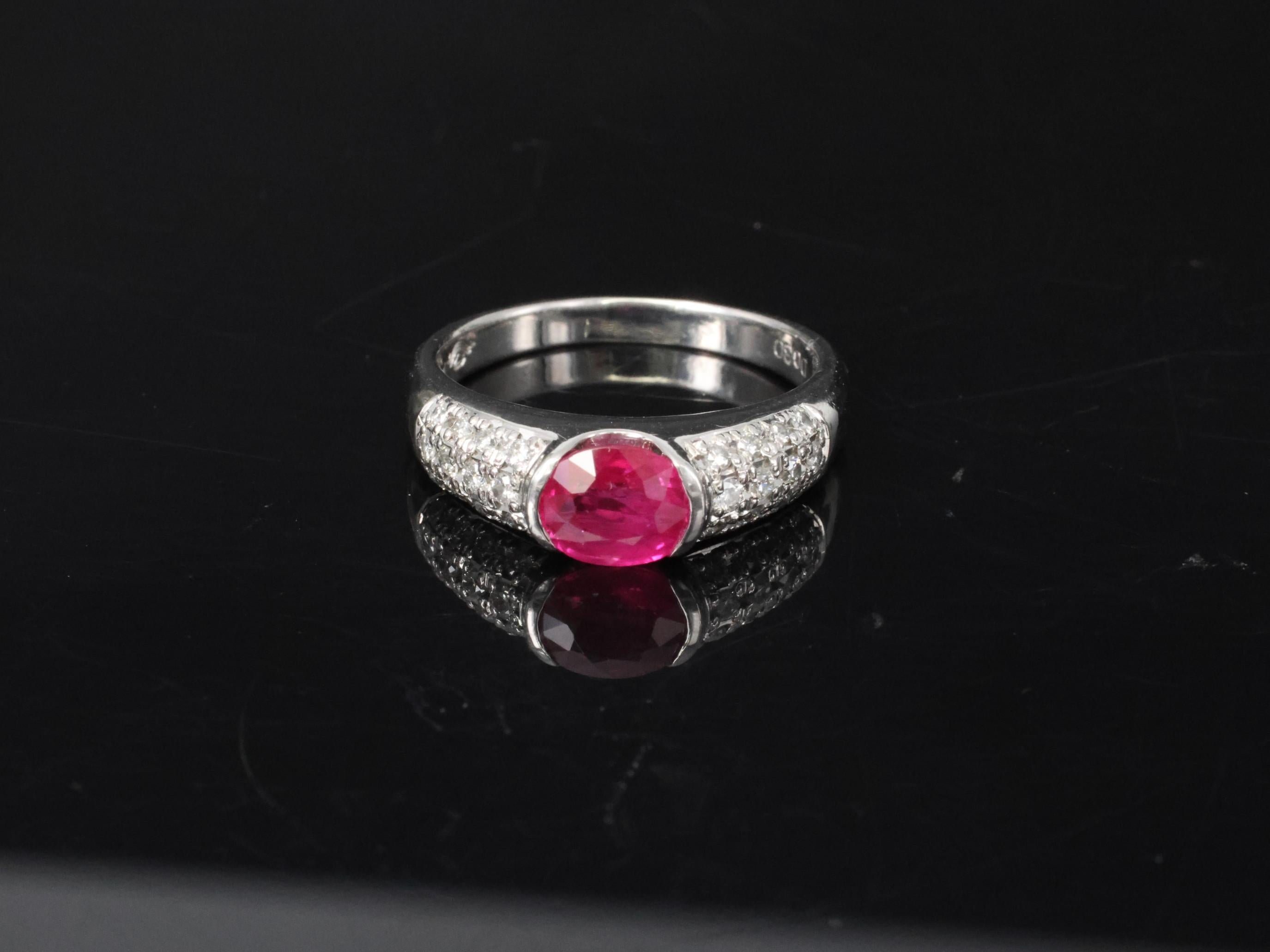 1.28ct GIA Burma Ruby & 0.30ct Diamond Platinum Ring Size 7.5, 7.2g