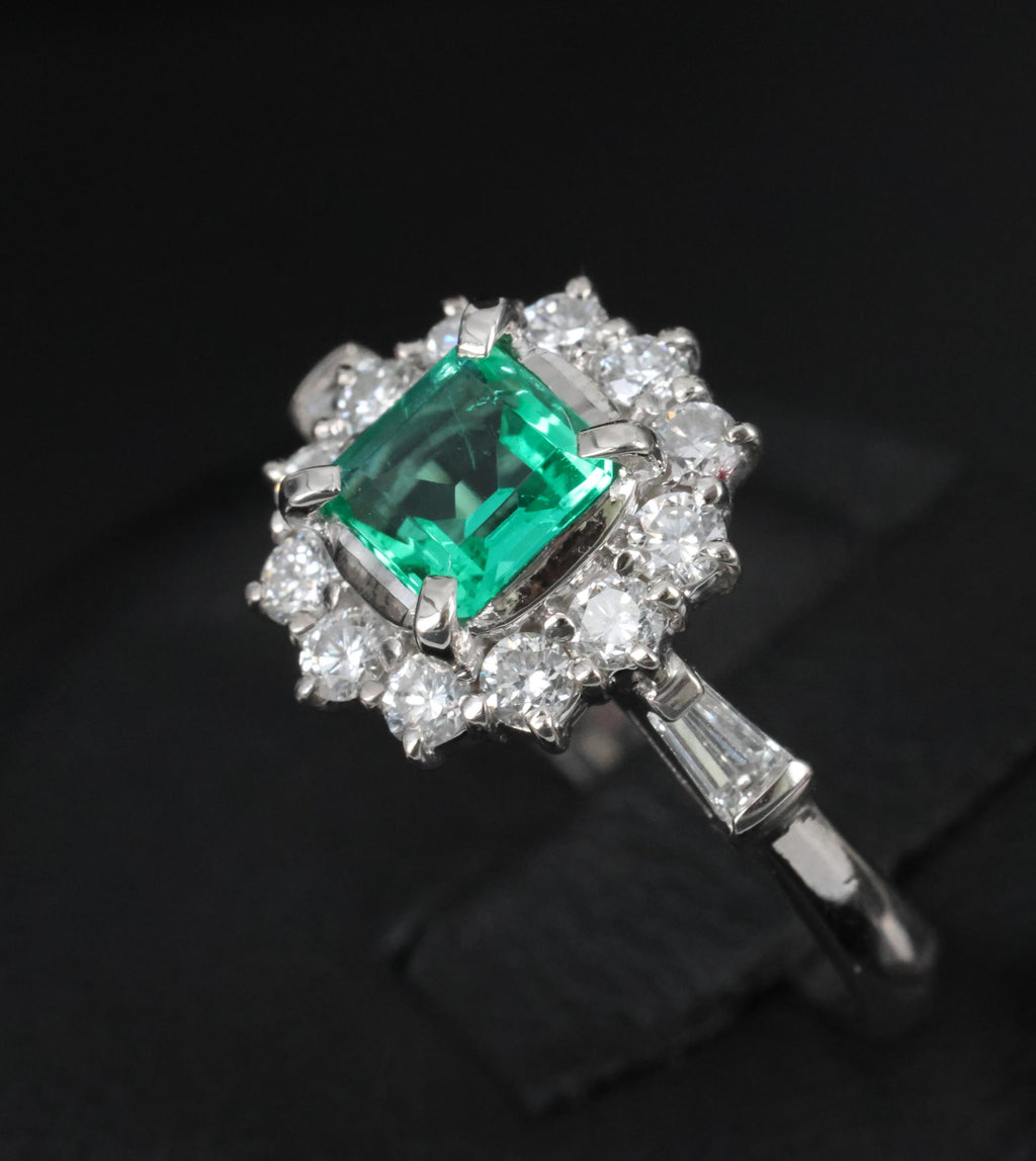 GEM 0.63ct GIA Natural Colombian Emerald 0.66ct Diamond Platinum Ring Size 6.75