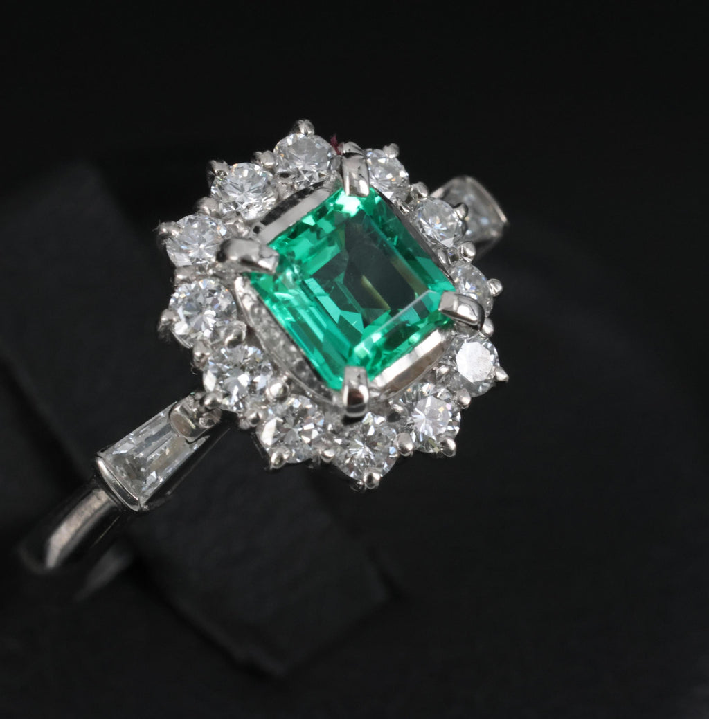 GEM 0.63ct GIA Natural Colombian Emerald 0.66ct Diamond Platinum Ring Size 6.75