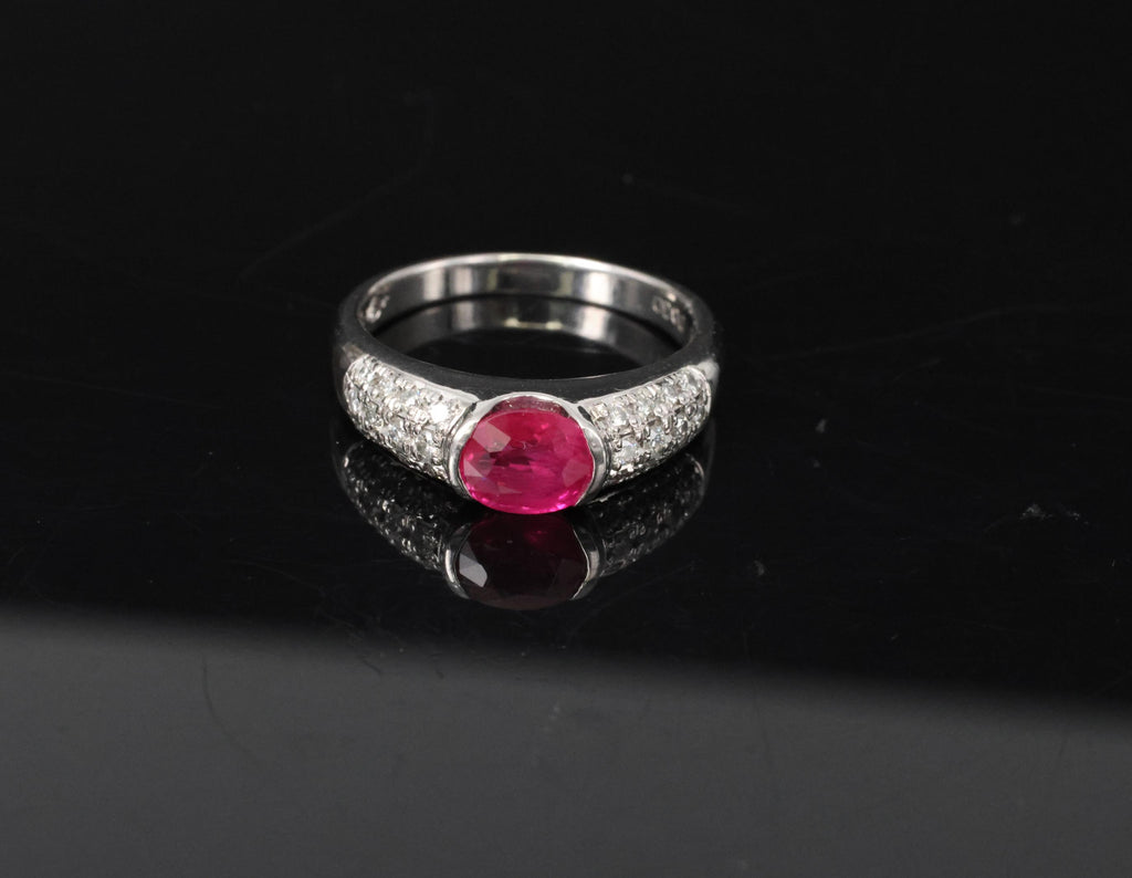 1.28ct GIA Burma Ruby & 0.30ct Diamond Platinum Ring Size 7.5, 7.2g