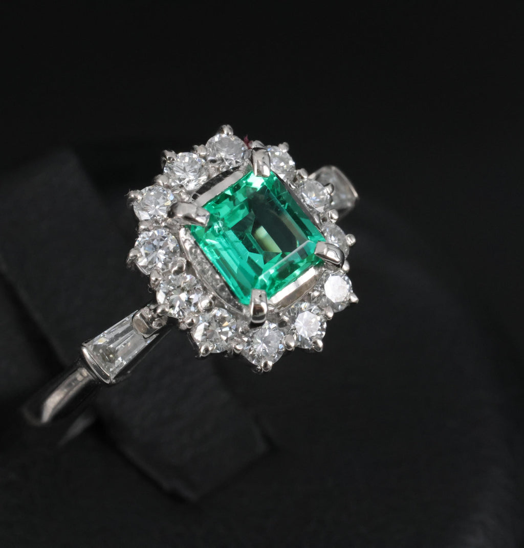 GEM 0.63ct GIA Natural Colombian Emerald 0.66ct Diamond Platinum Ring Size 6.75