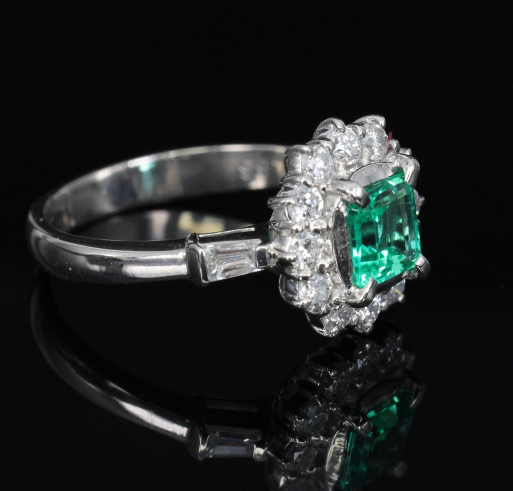 GEM 0.63ct GIA Natural Colombian Emerald 0.66ct Diamond Platinum Ring Size 6.75