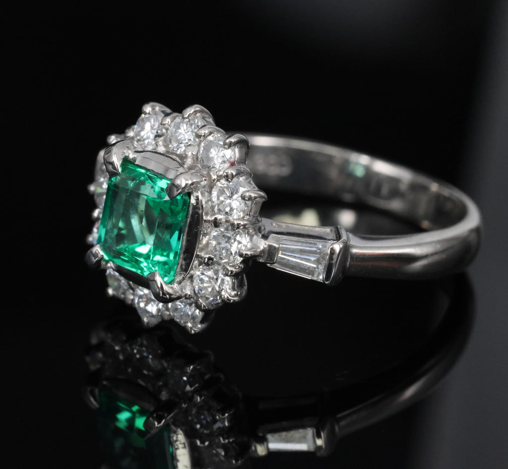 GEM 0.63ct GIA Natural Colombian Emerald 0.66ct Diamond Platinum Ring Size 6.75