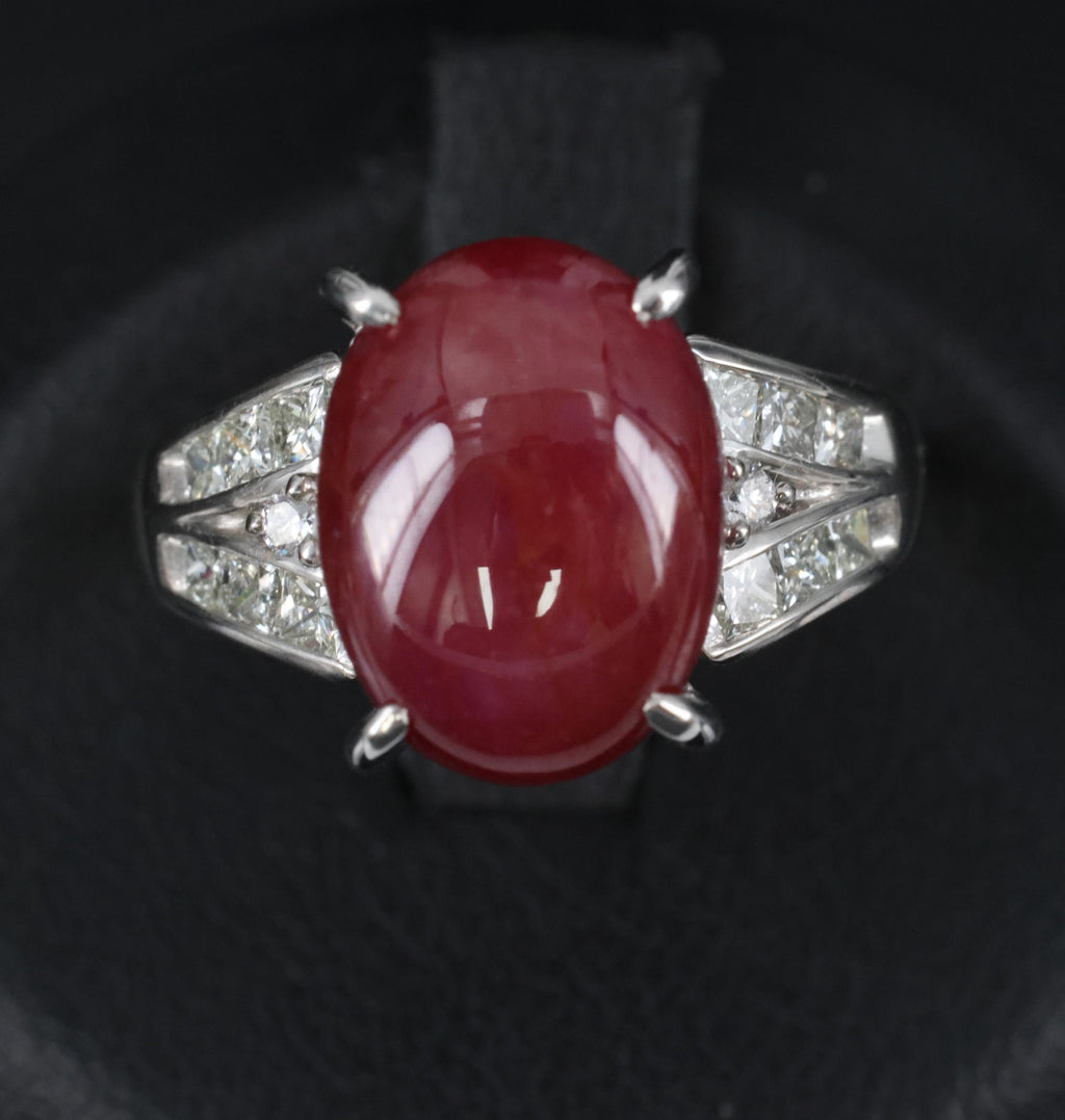 7.76ct Natural Untreated Star Ruby & 0.50ct Diamond Platinum Ring, Size 5.75