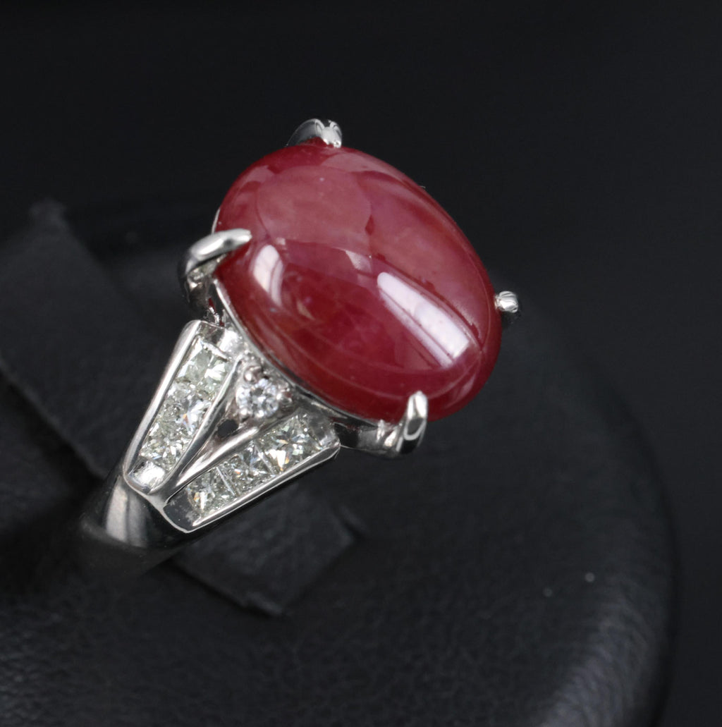 7.76ct Natural Untreated Star Ruby & 0.50ct Diamond Platinum Ring, Size 5.75