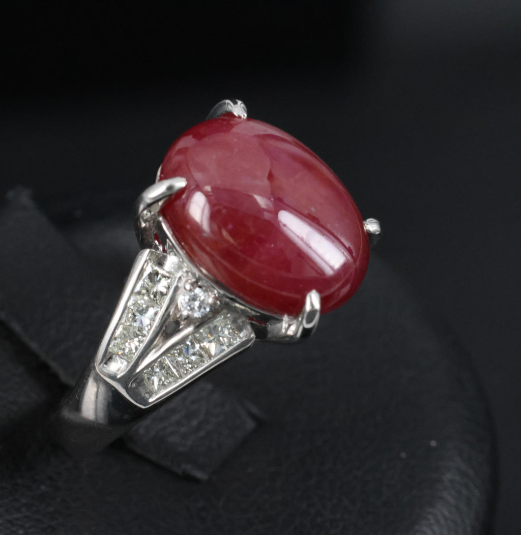 7.76ct Natural Untreated Star Ruby & 0.50ct Diamond Platinum Ring, Size 5.75