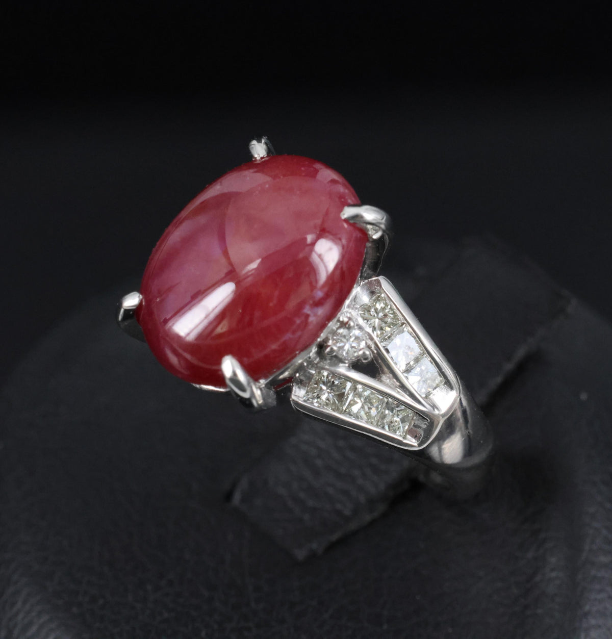 7.76ct Natural Untreated Star Ruby & 0.50ct Diamond Platinum Ring, Size 5.75