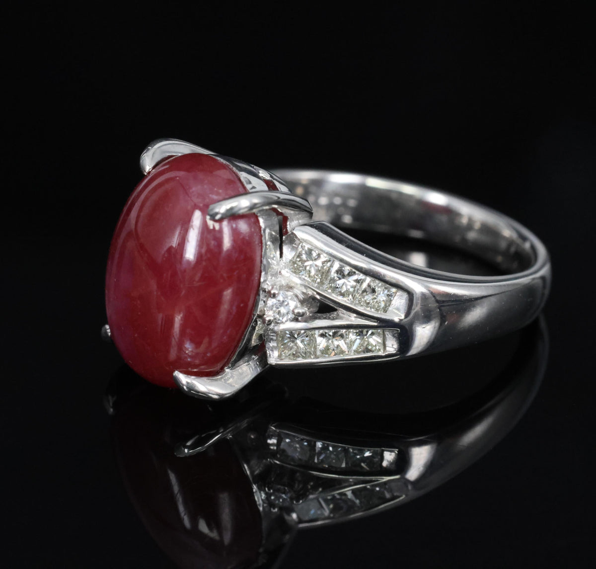 7.76ct Natural Untreated Star Ruby & 0.50ct Diamond Platinum Ring, Size 5.75