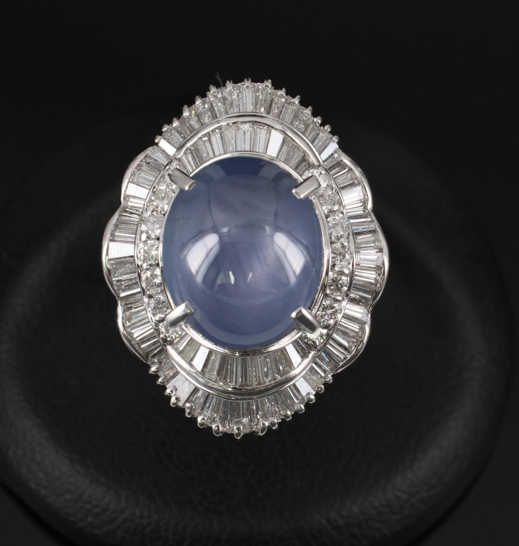9.56ct Natural Untreated Blue Star Sapphire & 1.77ct Diamond Platinum Size, 5.5