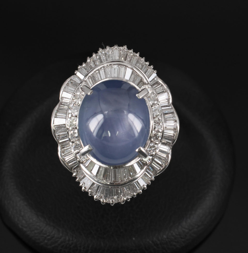 9.56ct Natural Untreated Blue Star Sapphire & 1.77ct Diamond Platinum Size, 5.5