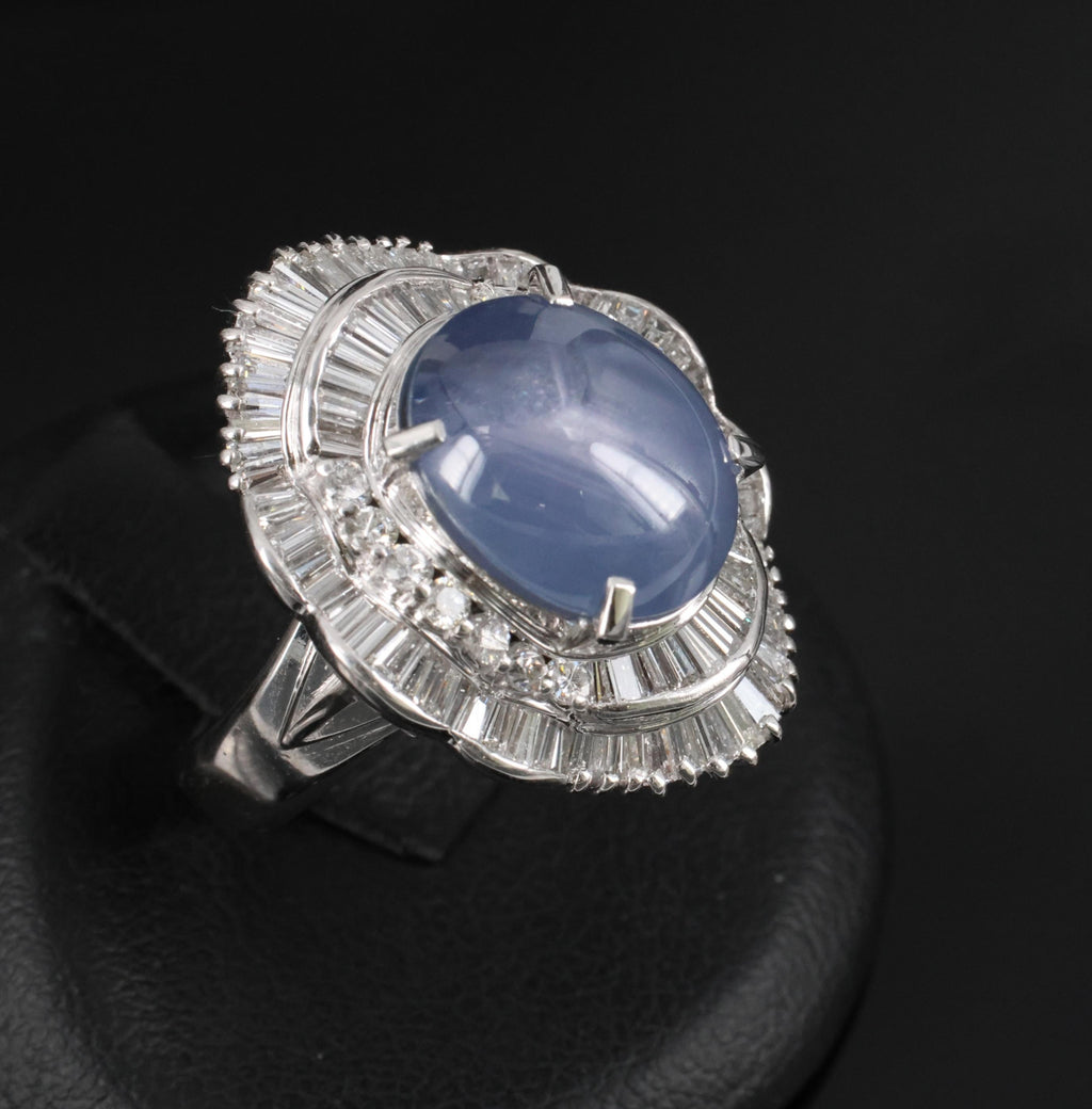9.56ct Natural Untreated Blue Star Sapphire & 1.77ct Diamond Platinum Size, 5.5
