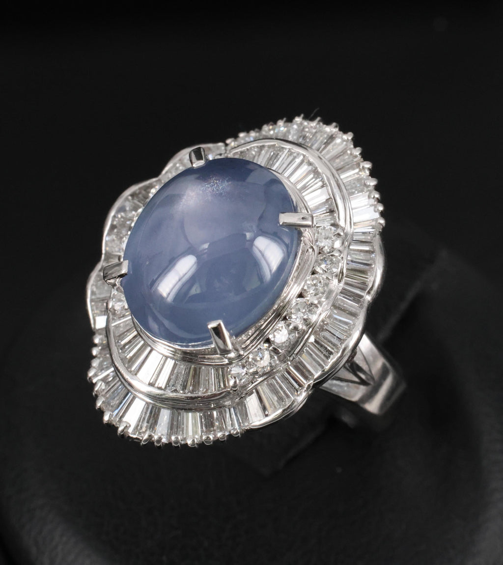 9.56ct Natural Untreated Blue Star Sapphire & 1.77ct Diamond Platinum Size, 5.5
