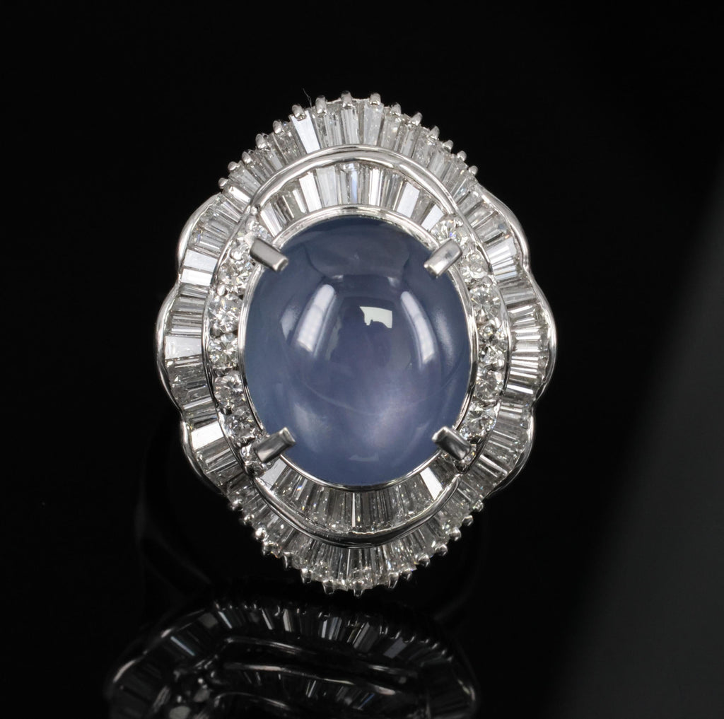 9.56ct Natural Untreated Blue Star Sapphire & 1.77ct Diamond Platinum Size, 5.5