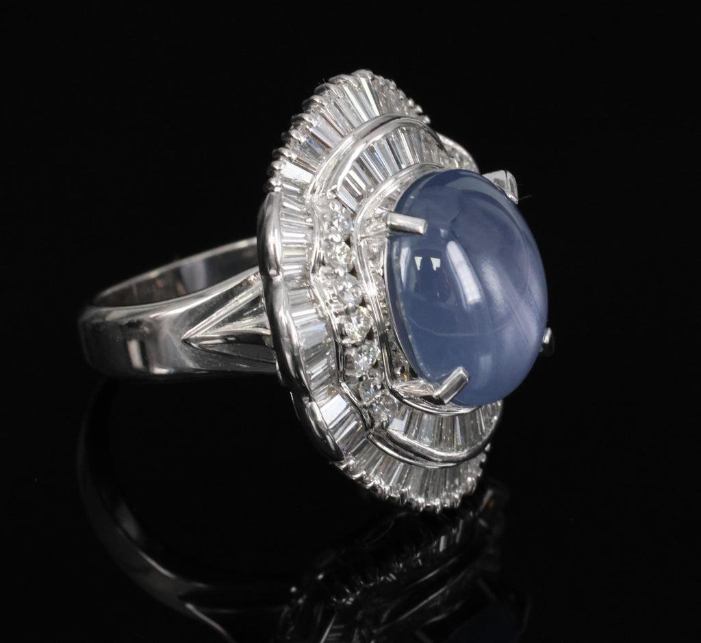 9.56ct Natural Untreated Blue Star Sapphire & 1.77ct Diamond Platinum Size, 5.5